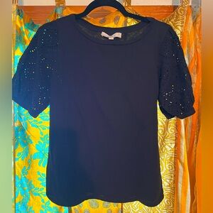 Loft black blouse with lace sleeves size small